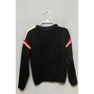 Vintage French Wool Sweater Black Stripe Moto Ski 100% Wool Made in France Sz 36